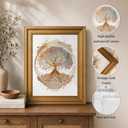 libitea 3pcs Vintage Gold Framed Tree of Life Wall Art - Image 3