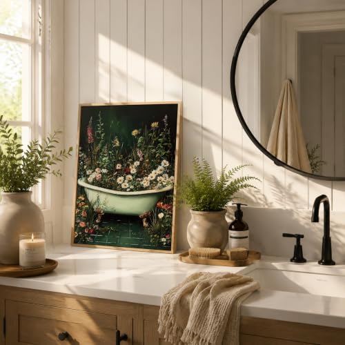 AtterrirArt Framed Vintage Bathroom Flower Canvas Wall Art 20 * 30inch - Image 5