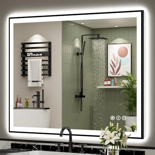 48x40 Black LED Bathroom Mirror, Backlit & Front Lit Lighted Mirror by Awandee