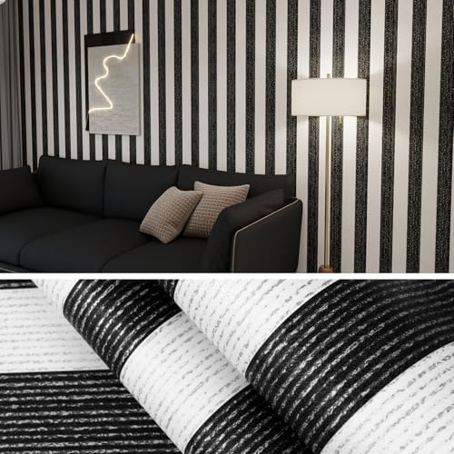 Black Stripe Peel and Stick Wallpaper A Set of 15.7" x 472" Black and White by Biyoeepeelstickwallpaper