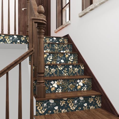 Laatse Vintage Dark Navy Gold Floral Peel and Stick Wallpaper 17.5"x787" - Image 7