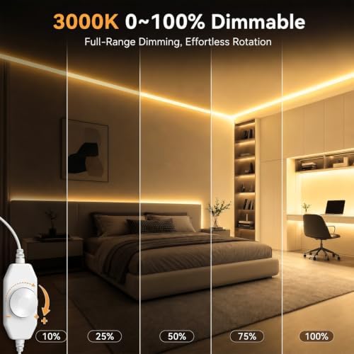 GUPUP 16.4ft COB Turnable Rope Light, Warm White LED Strip Light - Image 2