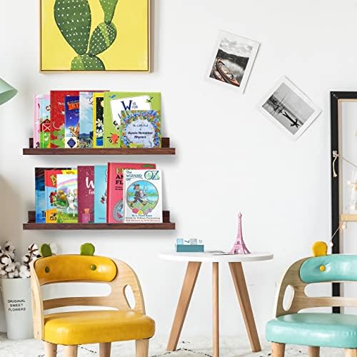 AZSKY Floating Book Shelves Wall Mounted Photo Shelf Picture Ledge Deep Walnut - Image 4