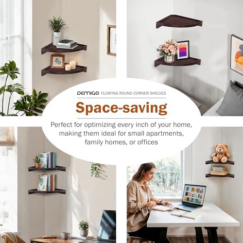 Demigo Round Floating Corner Shelves, Dark Brown Wall Shelf - Image 6