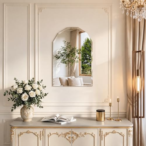Beveled Arched Mirror, 5mm Tempered Glass, Decorative Frameless Wall Mirror by Unknown