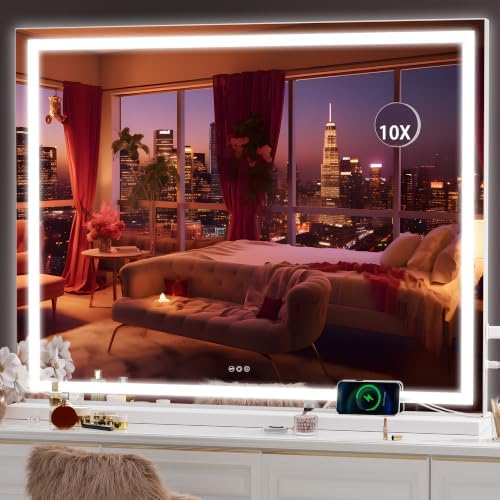 Hasipu Vanity Mirror with Lights, 39.4" x 28.7" LED Makeup Mirror, Lighted by Whatssuitableisthebest