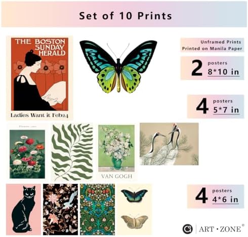 A ART·ZONE Vintage Botanical Poster 10Pcs Unframed Butterfly Floral Prints - Image 2