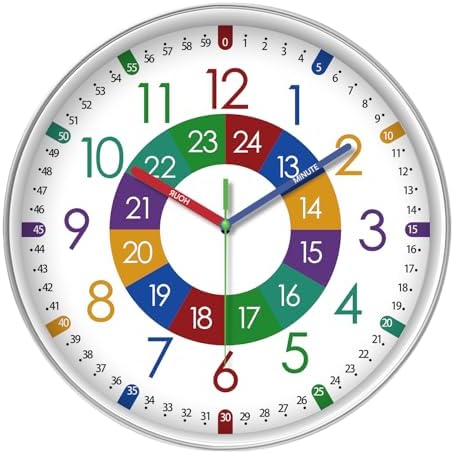 XFM Colorful Teaching Time Wall Clock 12 Inch by XFMWallClock