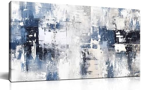 Prepeyssee White and Blue Abstract Canvas Wall Art by Prepeyssee