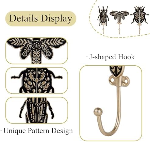 SOFFEE DESIGN Set of 3 Black Insect Hooks, Floral Pattern Wings, Wall Hangers - Image 6