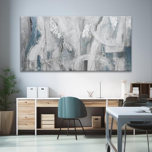 YISXINOAG Blue White Abstract Wall Art Modern Fantasy Painting 29"X58" - Image 4