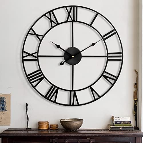 1st owned Large Wall Clock, Metal Retro Roman Numeral Clock, Modern Round by Wallclockdecor