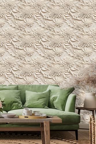 Peel and Stick Wallpaper Light Brown Scroll Floral Accent - Image 5