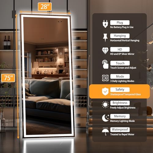 Hasipu Full Length Mirror with Lights, Full Body Dressing Hanging Mounted Mirror - Image 2