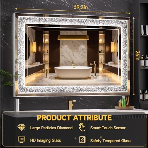 40"x26" LED Diamond Wall Mirror, Dim & Anti-Fog - Image 3