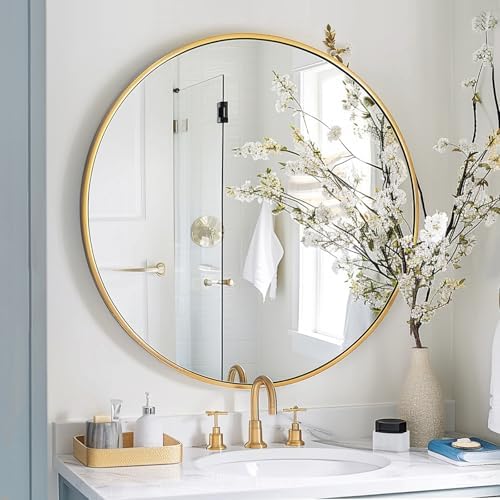 Sunniry Gold Round Mirror, 24 inch Circle Mirror, Brushed Gold Metal Frame - Image 4