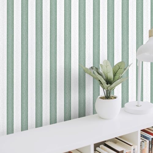 Green Stripe Peel and Stick Wallpaper A Set of 15.7" x 1181" Green and White - Image 4