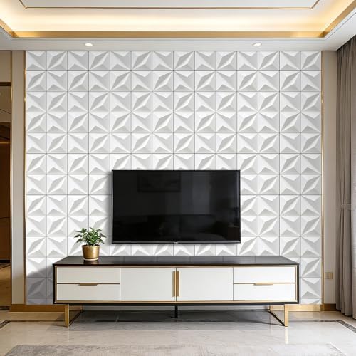FunStick Modern White Tile 3D Wallpaper Peel and Stick - Image 2