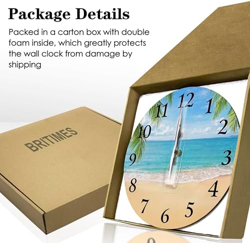 Britimes Round Wall Clock Silent Non-Ticking 12", Beach Palm - Image 5