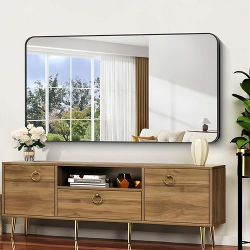 Bathroom Mirror, Metal Frame Rounded Corner Vanity Mirror, Large Wall Mounted - Image 5