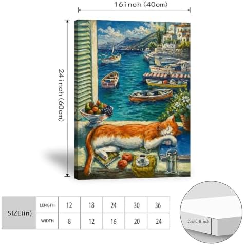 Coastal Cat Poster Mediterranean Seaside View Canvas Wall Art - Image 3