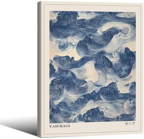 Japanese Blue Waves Wall Art Vintage Oriental Japandi Wabi Sabi Poster 08x10 by rumlud