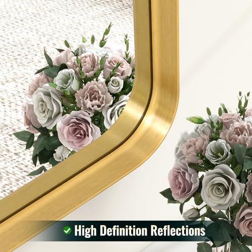 Easly 48 x 30 Inch Gold Bathroom Mirror, Rectangular Wall Mounted Shatterproof - Image 5