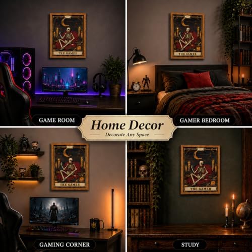 Framed Skeleton Gothic Game Wall Art The Gamer Tarot Room Pictures Decor - Image 5