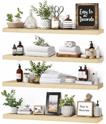 16x5.8x0.8in Floating Wall Shelves Rustic Solid Wood 4-Pack by ABSWHLM