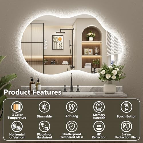 48x26 Asymmetrical LED Mirror for Bathroom Lighted Vanity Mirror - Image 2