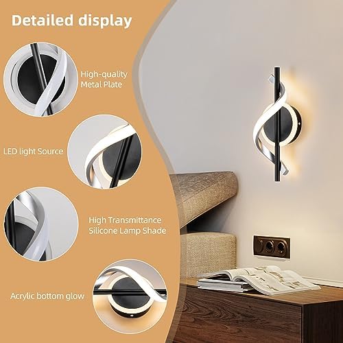 EIDISUNY LED Wall Sconces Indoor, 12W LED Wall Mount Lights, Modern Spiral Wall - Image 2