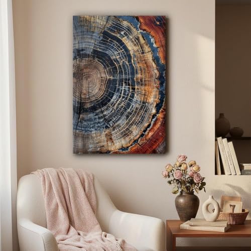 IBHJSART Framed Tree Ring Canvas Wall Art Wood Stump Prints Bedroom Office - Image 3