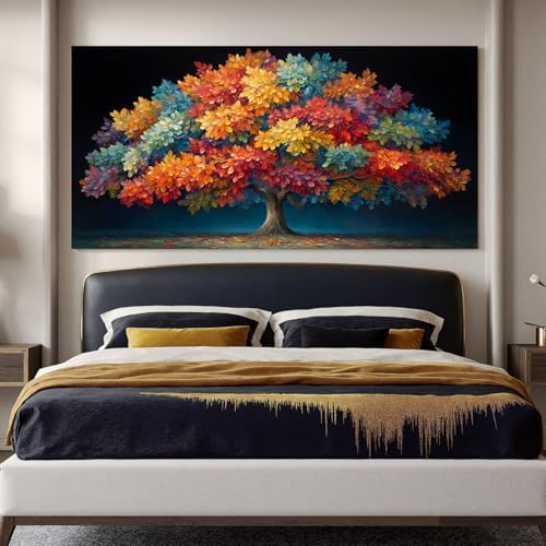 YISXINOAG Colorful Tree of Life Wall Art Modern Landscape Painting 29"X58" - Image 4