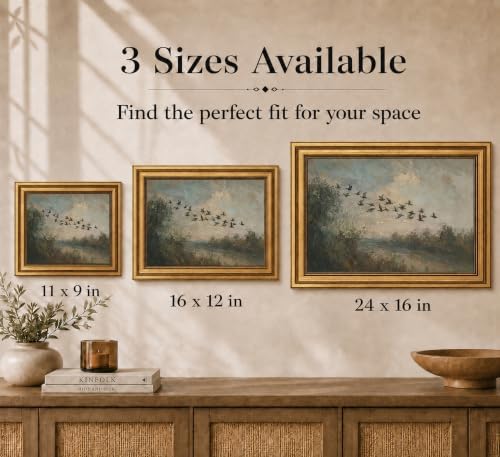 Gold Framed 3D Textured Wall Art, Vintage Misty Lake Forest Flying Duck Canvas - Image 5