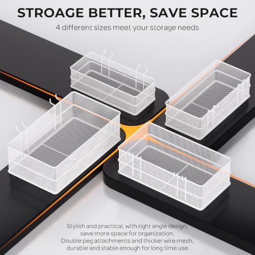 INCLY 4 Pack Upgrade Pegboard Baskets, 4 Sizes Square Metal Mesh Basket - Image 5
