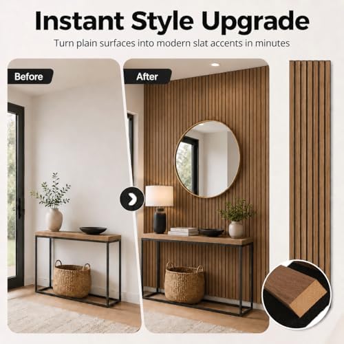 Wood Slat Wall Panel 4 Pack 93.3"x11.8", Fluted Soundproof - Image 2