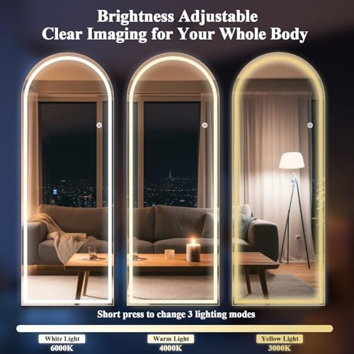 65"x26" Dimmable 3-Color Arched LED Full Length Floor Body Mirror - Image 4