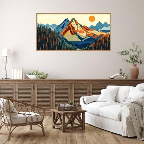 FWIEXA Vintage Mountain Framed Canvas Wall Art Set, Boho Sunrise Wall Prints - Image 2