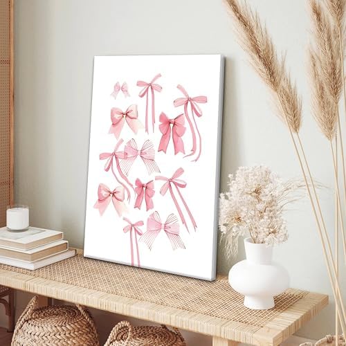Fashion Pink Bows Wall Art Set of 3, Preppy Watercolor Cherry Cowboy Boots Wall - Image 4