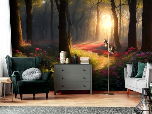 Rising Sun Illusion Forest Landscape wall murals Woodland Tree Peel and Stick - Image 4