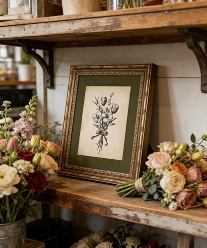 Gold Framed Wall Art Vintage Flower Sketch Wall Art Antique Sage Green - Image 4