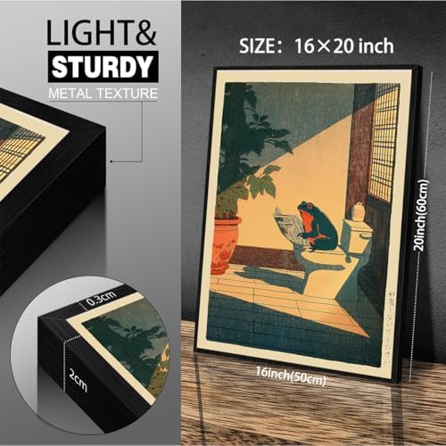 Japanese Frog Black Framed Wall Art Cute Animal Canvas Print Funny Frog On The - Image 3