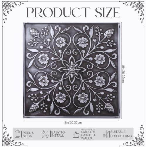 36 Pack of 8 x 8" Wallpaper Tiles Peel and Stick in Silver Leaves Design - Image 2