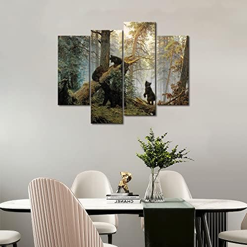 Black Bear Wall Art Bears Play in Forest Broken Tree Canvas Painting The - Image 6