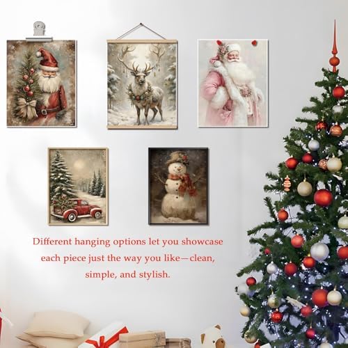 Vintage Christmas Canvas Wall Art Set of 9, Santa Claus Xmas Tree Snow Scene - Image 4