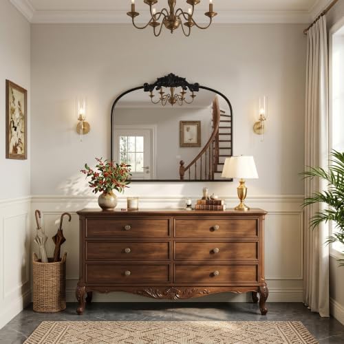 Vintage Black Arched Wall Mirror - Image 4