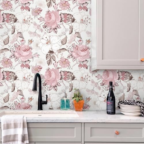 Hopepak 16.1''x394'' Floral Peel and Stick Wallpaper Modern Pink Contact Paper - Image 5