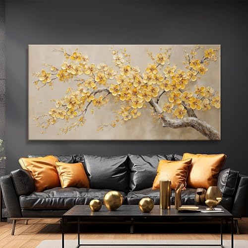 Large Wall Art Decor 29"x58" Yellow Flower Tree Wall Art - Image 5