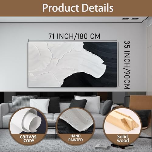 Black and White Abstract Wall Art Textured Oil Paintings 35x71 Inch - Image 5