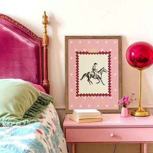 Framed Vintage Western Cowboy Wall Art, Retro Postage Stamp Horse Riding Canvas - Image 2